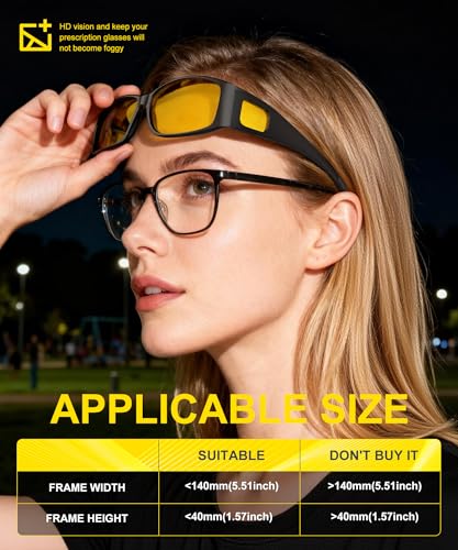 Image of Night Vision Glasses, Fit Over Glasses Mens Womens, Wrap Around Anti Glare HD Night Vision Lens for Night Driving