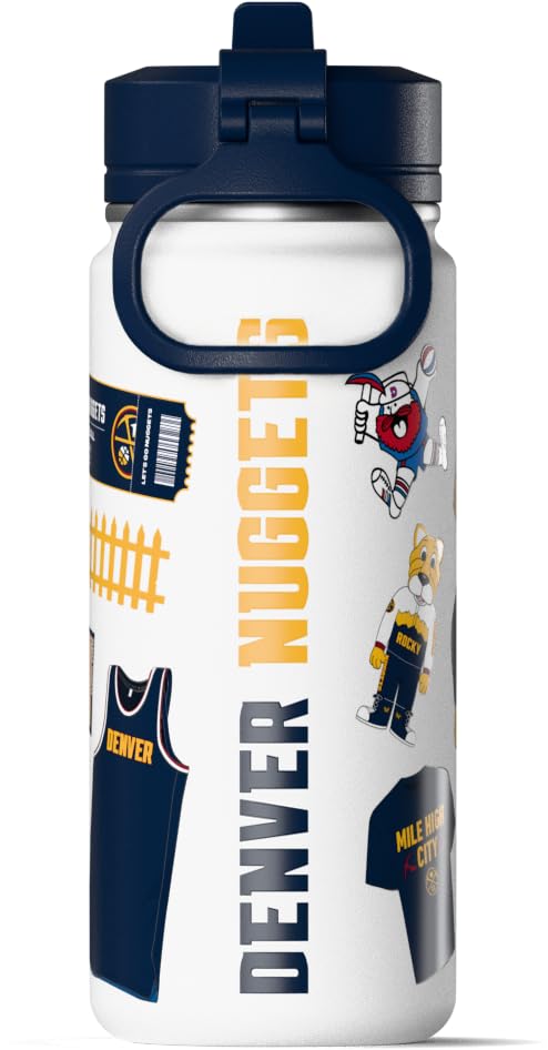 Image of Hydrapeak NBA Officially Licensed Denver Nuggets 20oz Insulated Water Bottle with Straw Lid & Carry Handle, Leak-Proof Stainless-Steel Game Experience Sports Bottle for Kids, School, Camp