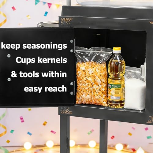 Image of 32Oz Commercial Popcorn Machine with Black Vintage Standing Cart | Stainless Steel Non-stick Kettle, 3 Switch Easy Operation, Quick-Heat Technology, Keep Warming Deck for Home Party Carnival