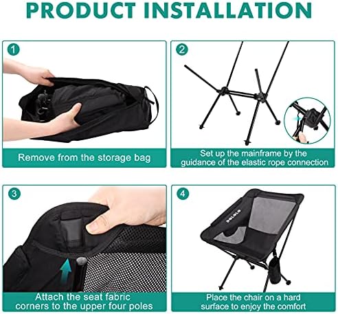Compact Camping Chair, Lightweight Folding Camping Chair, Heavy Duty for Adults, Portable Camping Chair for Outdoors, Hiking, Picnic & Fishing