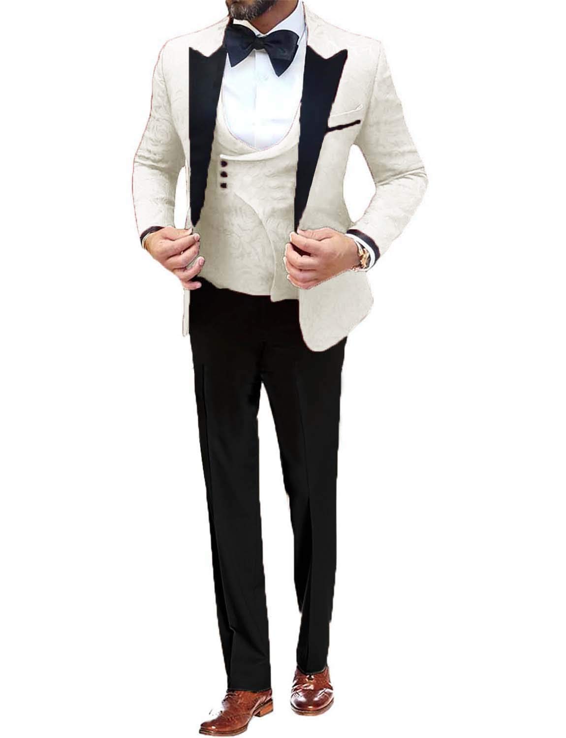 Uomo Completo da Uomo in Cotone 3 Pezzi, vestibilità Slim Fit in Jacquard con Motivo Floreale