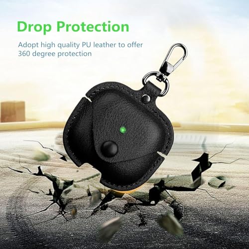 Image of Meyaar Leather Cover Case Compatible with AirPods 4 and AirPods 4 with Active Noise Cancellation (ANC) (2024) Front LED Visible. (Black)