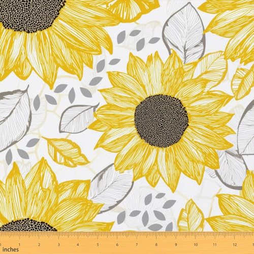 Sunflower Fabric By The Yard, Summer Floral Upholstery Fabric, Abstract