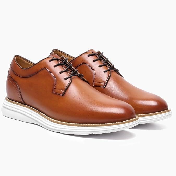 CHAMARIPA Men's Invisible Height Increasing Oxford Shoes - 2.76 Taller | Genuine Leather Lace-Up, Built-In Elevator Insole, Suitable For Business Casual & Daily Commuting