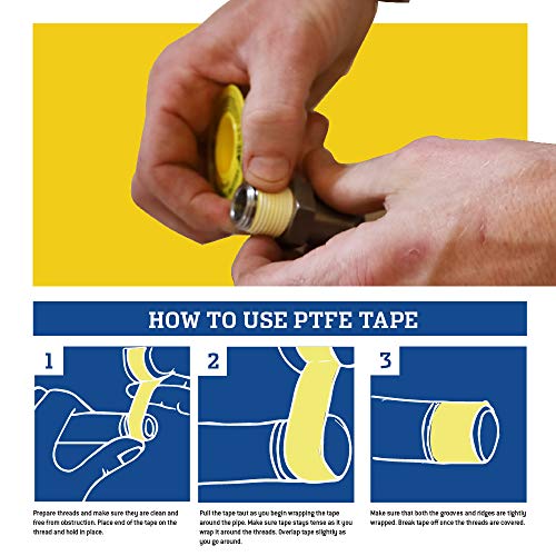 Image of Gasoila Yellow PTFE Thread Seal Tape - Professional-Grade, 1 /2 Inch x 260 Inch, High-Density Thread Tape for Gas Lines - Leak-Proof Seal, Non-Toxic, Pack of 24