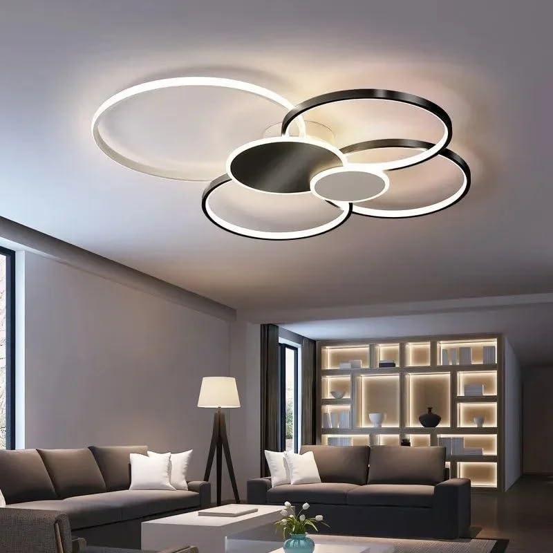 Plafonnier LED moderne noir 80cm pour illuminer le salon d'une lumière blanc froid