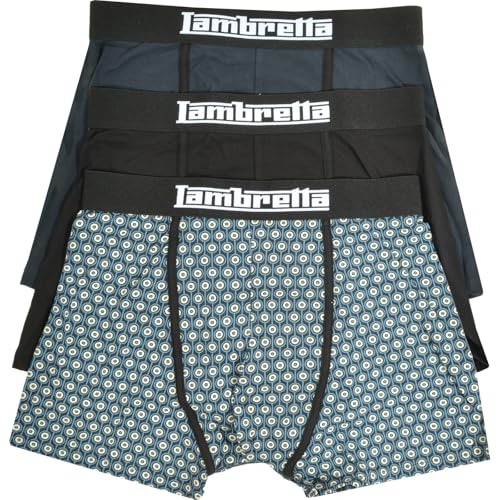 Image of Lambretta Mens Target 3 Pack Boxer Shorts - Navy/Silver/Black - S