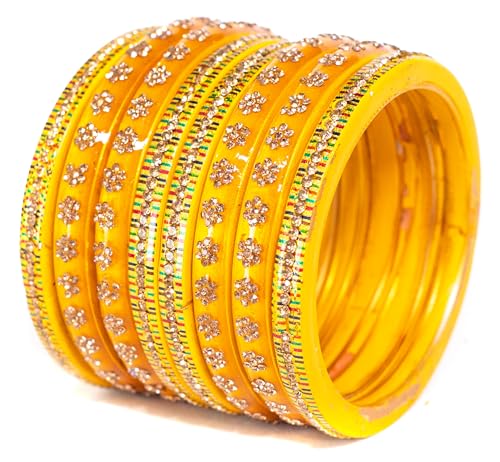 Image of Swara Creations Lah /Lac bangles red color Set, LAHTHI Churi Kundan work for Women and Girls(8 pcs)