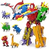 Wenbeier Robot Dinosaur Toy 6-in-1 Transforming Robot Toys Take Apart Toys Including 6 Dinosaur Action Figures with Weapon Deformation for Boys and Girl Ages 6 7 8 9