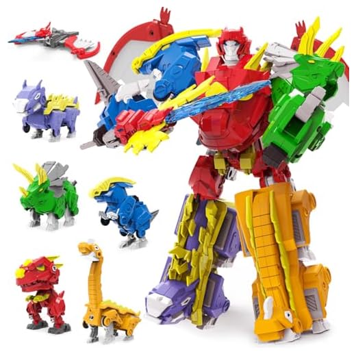 Wenbeier Dinosaur Toys Transform Into Robot Deformation Action Figures 6 in 1 Take Apart Toys for Boys & Girls Ages 6+