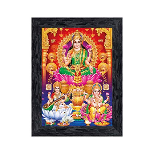 Xpression Decor Diwali Puja (laxmiji, Ganeshji,Saraswatiji) Religious Wood Photo Frames with Acrylic Sheet (Glass) for Worship/Pooja(photoframe,Multicolour,8x6inch) 20805