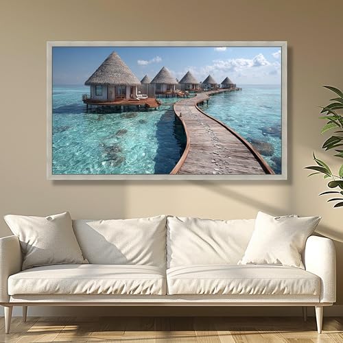 Décoration murale insulaire et eau bleu clair pour salon style bord de mer - 2