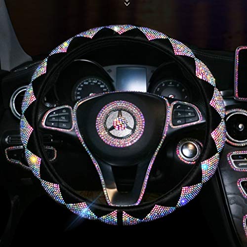 Dotesy Crystal Diamond Steering Wheel Cover - Bling Rhinestone Plush Handcraft Car Steering Wheel Cover For Women, Lady - Universal 15 Inch, Black #TOP2