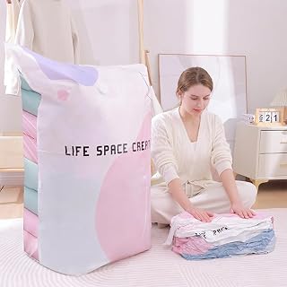 2-Pack No‑Pump Vacuum Storage Bags, Pump-Free Compression for Bedding Comforters and Clothing, Space-Saving for Closet Organization Seasonal Storage and Moving