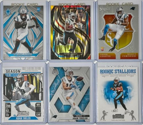 Carolina Panthers Football Card Lot – Adam Thielen, Xavier Legette RC (2 Select Rookie Cards), Jonathon Brooks RC, Ja'Tavion Sanders RC (6 Cards)