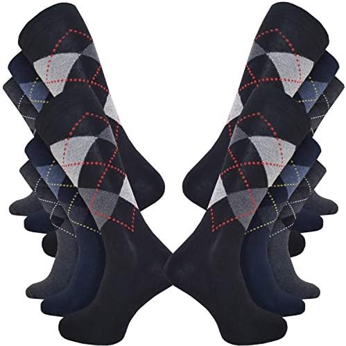 Kensington® Mens Cotton Socks Multipack UK 6-11 6 and 12 pairs Black Stripes Multicoloured Argyle Breathable Soft Smart Designer Socks Heel & Toe Eco-Friendly London Suit Sock for Work
