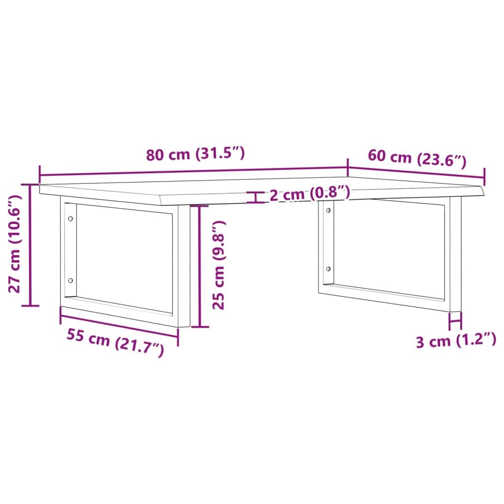 Piano lavabo con supporto in acciaio e legno di rovere massiccio, 80 x 60 cm, portata fino a 100 kg, montaggio a parete, salvaspazio, per armadietto da bagno, cosmetici, asciugamani