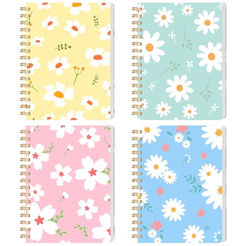 BOOKNOW 4PCS Mini Spiral Notebooks, A6 Small Line College Ruled Pocket Notepads Cute Flower Hardcover Notebooks for Girls Women Gift School Office...