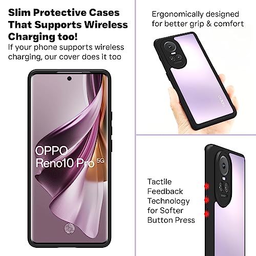 Image of RIGGEAR Shockproof Sleek Hybrid Armor Oppo Reno 10, Reno 10 Pro Back Cover Case For Mobile (Transparent Pc + Tpu)