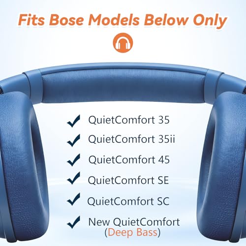 Image of Aurivor Replacement Ear Pads for Bose QuietComfort 45 35 ii (QC45 QC35) Headphones, Earpads Cushions for QC SE SC & New Quiet Comfort (Deep Bass), with Softer Foam & Protein Leather (Blue Dusk)