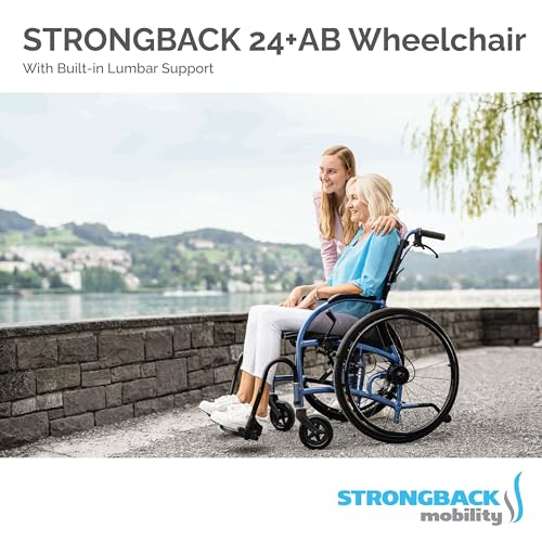 Strongback Mobility Comfort 24+AB Lightweight Wheelchair for Adults with Attendant Brakes - Folding Design for Transport with Ergonomic Adjustable Lumbar Back Support - 18\" Seat Width (Medium)