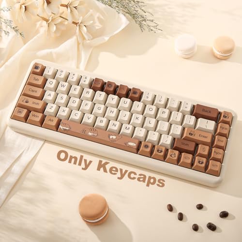 Image of YUNZII Coffee Cat Dye Sub PBT Keycaps,152 Full Keys Dye Sublimation Custom Keycap Set with Key Puller for Cherry Gateron MX Switches Mechanical Gaming Keyboard (Cherry Profile, Coffee Cat)