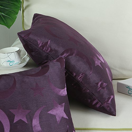 Calitime Pack Of 2 Throw Pillow Covers Cases For Couch Sofa Home Decor Modern Shining & Dull Contrast Stars & Moon 18 X 18 Inches Deep Purple #TOP4