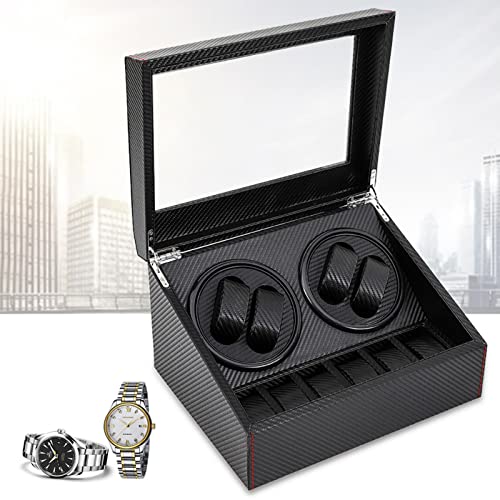 Cbhfmljd 4+6 Automatic Rotation Watch Winder Carbon Fiber Watch Display Box Storage Case, Watch Display Box Case Storage Organizer 2 Motor Luxury Fiber Leather Storage Case for Man/Woman's Watches