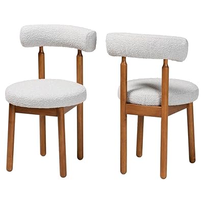 Baxton Studio Edric Gray Boucle Fabric and Brown Wood 2-Piece Dining Chair Set