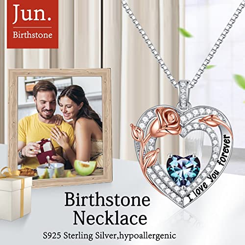 Iefil Anniversary Birthday Gifts For Women, Sterling Silver Birthstone Necklace Jewelry Mothers Day Christmas Gifts For Women Valentines Day Gifts For Her Daughter June Birthstone Alexandrite Jewelry #TOP5