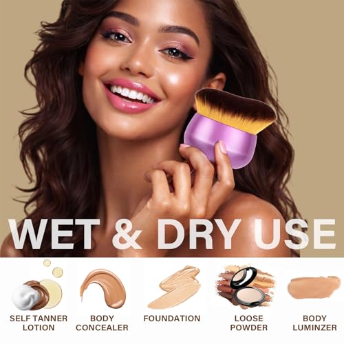 Image of Extra Large Body Makeup Brush For Self Tanner, Leg Makeup &Bronzer Blend,75 mm Wide-headed Kabuki Brush Provides More Even &Pretty Application, Sunscreen Face& Back Makeup Brush, Wet&Dry Use- Purple