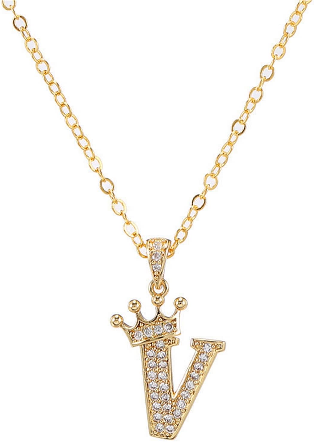 Pingyongchang Letter A-Z pendant necklace Crown letter pendant Charming initials chain necklace, inlaid crystal letter necklace