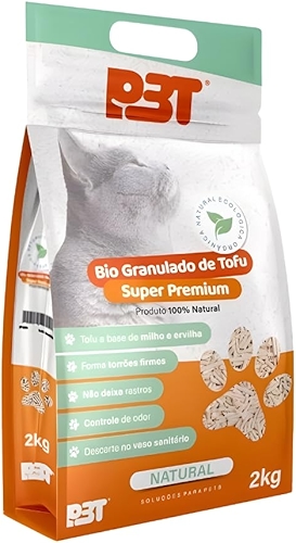 Areia Bio Granulado de Tofu Premium Natural P3T 2kg Controle de Odor Biodegradável