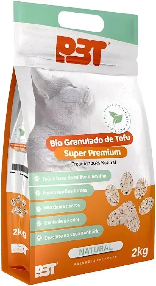 Areia Bio Granulado de Tofu Premium Natural P3T 2kg Controle de Odor Biodegradável