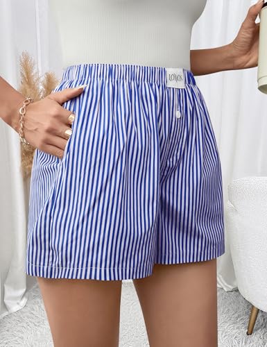 Image of LOMON Boxer Shorts for Women Summer Gingham Pajamas 2026 Lounge Sleep Pj Plaid Shorts Y2K Beach Bottoms with Pockets