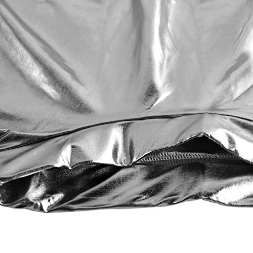 Women's Pleated Skirt Short Shiny Liquid Metallic Flared Skater Skirt Silverm, S #TOP4