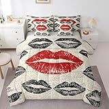 Vintage-Lippen-Bettwäsche-Set für Kinder, Queen-Size-Größe, Retro-Bettwäsche-Set, trendig,...