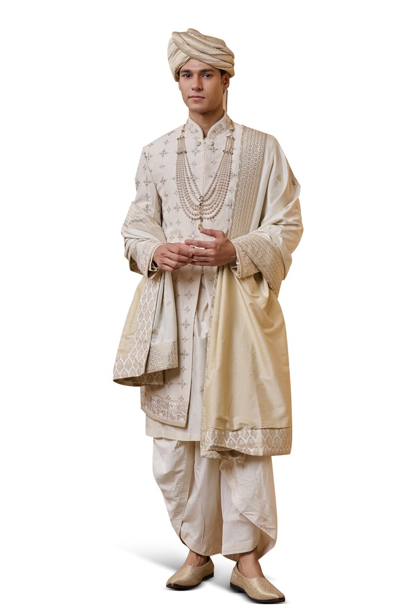 tasva Ivory Sherwani Highlighted With Zardozi Work For Men-picture-36
