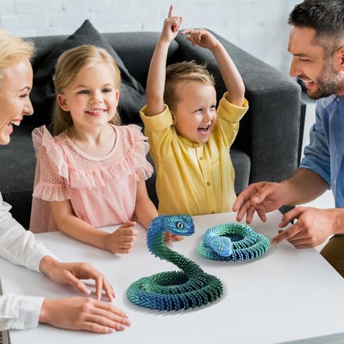 Joycabin Zabawka z nadrukiem 3D, 60 cm, elastyczny wąż Fidget Toys, model węża, zabawki z nadrukiem 3D, zabawka dla dzieci, na biurko, do mieszkania (niebiesko-zielony)