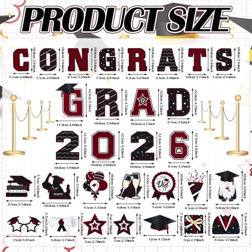 Image of Landhoow 30 Pcs Graduation Car Magnets 2026 Senior Graduation Car Decoration Bumper Sticker Congrats Grad Magnet Magnetic Refrigerator Decal for Grad Parade Party Supplies (Maroon /Burgundy, Black)
