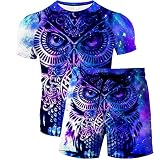URVIP Herren Strandshorts T-Shirt 2-Teiliges Set 3D Tier Gedruckt Lustiges Kurzarm Sommer Beiläufige Herren T-Shirt Tops Tees Badeshort Sporthose Sportswear Multi-28 L