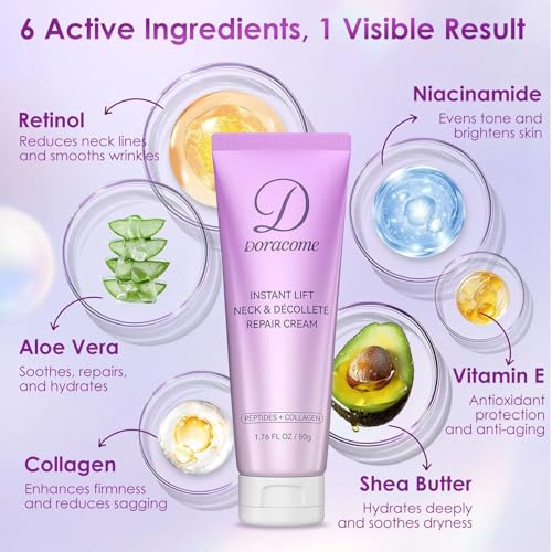 Retinol, Collagen & Hyaluronic Acid Neck Firming Cream – Anti-Aging Neck Cream for Firming & Tightening, Helps Improve the Look of Sagging Skin on Neck & Face, 1.76 Fl Oz - Image 6