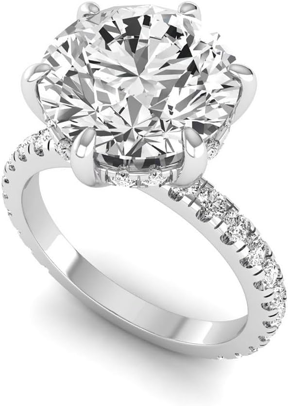 IGI Certified 5.75 Carat Round Lab Grown Diamond (5 Ct, F, VVS2) Hidden Halo 14K Gold Wedding Engagement Ring For Womens