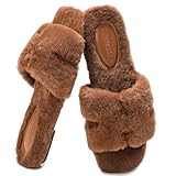 Stratuxx Kaze Womens Fur Slippers Comfy House Slides Sandals Open Toe Memory Foam Indoor Fluffy Slippers for Women Birthday Gift for Mom