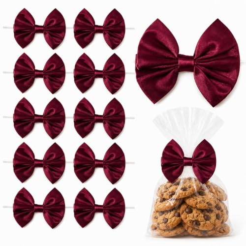 16 Pcs 3.5 in Satin Twist Tie Bows for Gift Wrapping, Burgundy