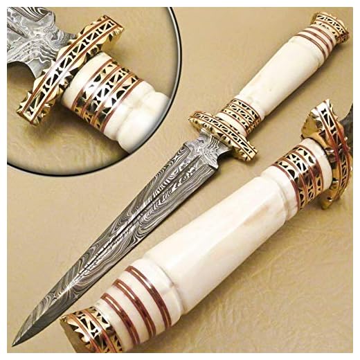 Skokie Knives Hand Made Damascus Steel Hunting Dagger Knife Handle Original Camel Bone with Perfect Grip