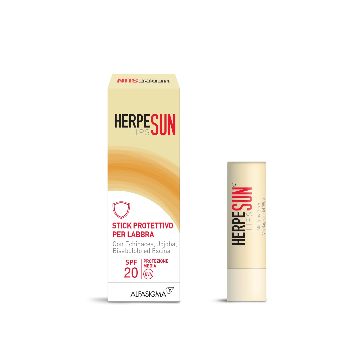 Herpesun Lips, Stick Labbra con Protezione solare SPF 20, 5 ml