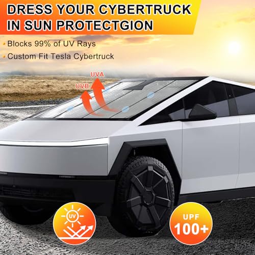 BESTAOO Windshield Sun Shade for Tesla Cybertruck 2024 2025 2026, Front Window Sun Sunshade Windshield for Cybertruck Accessories, Front Window Sun Visor Blocks for UV and Heat, Silver, 1pc by BESTAOO - Image 3