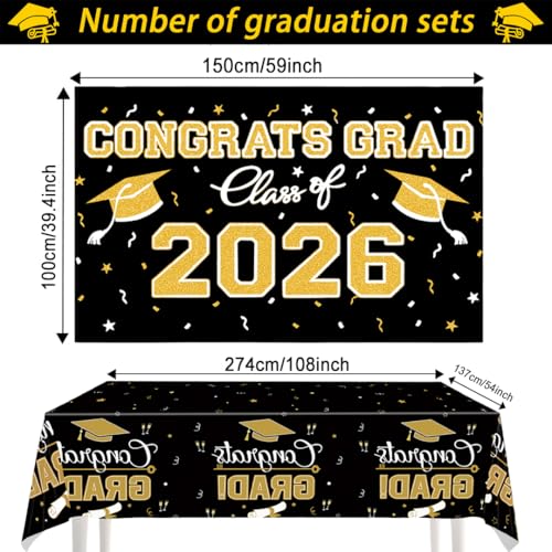 2026 Graduation Decorations Set with Banner, Backdrop & Balloons