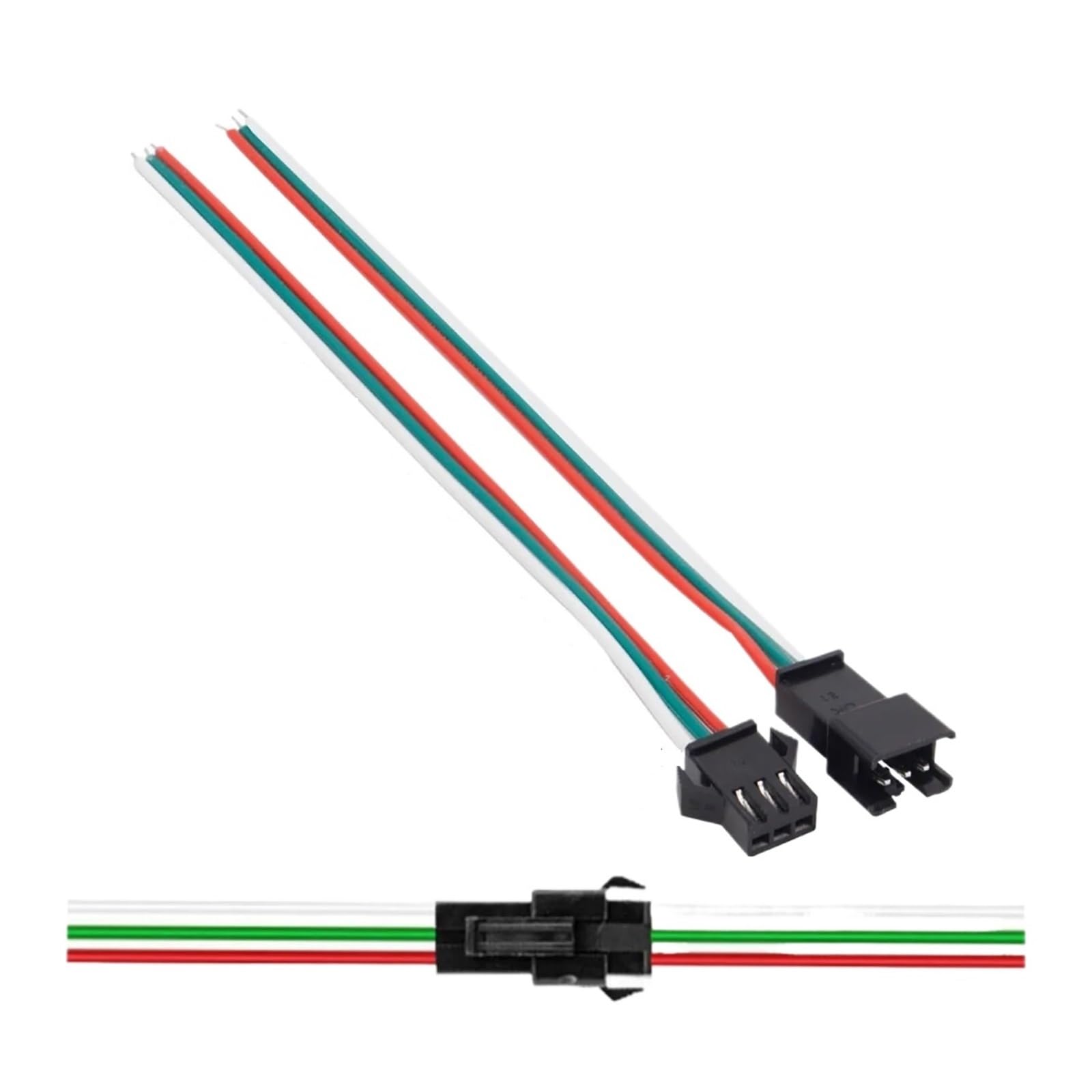 Conector Led JST de 2 Pines, 3 Pines, 4 Pines, 5 Pines, 6 Pines, Conector de Cable SM Macho/Hembra, Enchufe for Tira de Led for Controlador de lámpara de luz LED RGB RGBW (Color : 3Pin JST Co